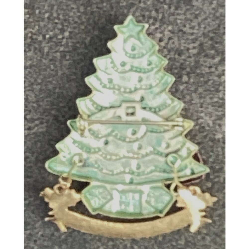 Gold Tone Christmas Tree Brooch Dog Cat Rhinestones Christmas Love - Picture 3 of 3